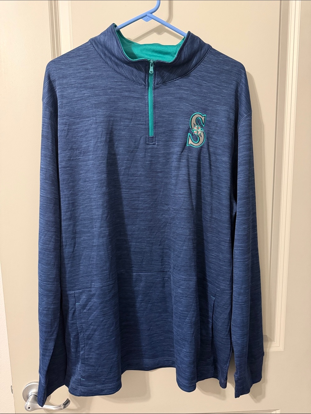 Men's Blue Quarter-Zip Pullover with Teal Accents